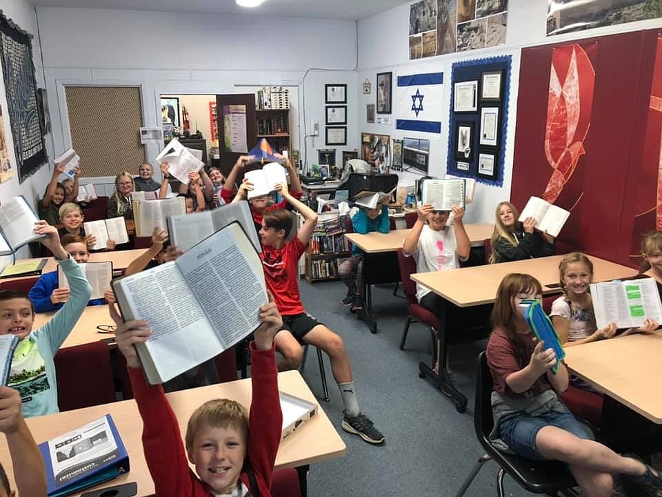 This September photo shows students in John Young's fifth- and sixth-grade Biblical Studies class at CornerStone Christian Academy. Photo courtesy of John Young