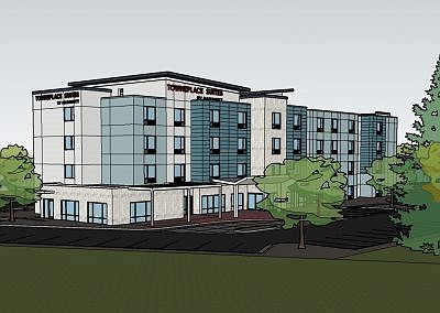 A rendering of the TownePlace Suites by Marriott Hotels where the Outback Steakhouse was in the southeast corner of Interstate 90 and Northwest Boulevard.