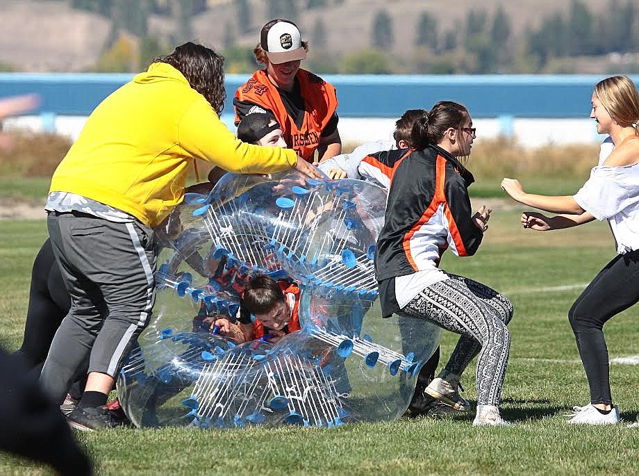 The Plains freshman class protects their ball from the seniors in the game of "catch the ball." (Photo courtesy Jessica Peterson)