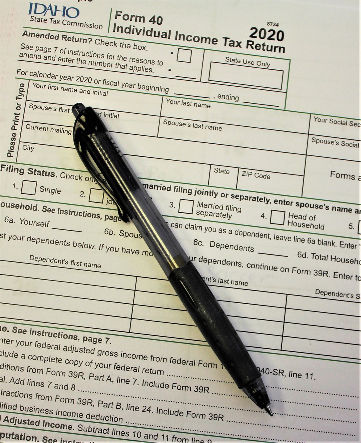 2020 Idaho Individual Tax Return (Photo by Rose Shababy)