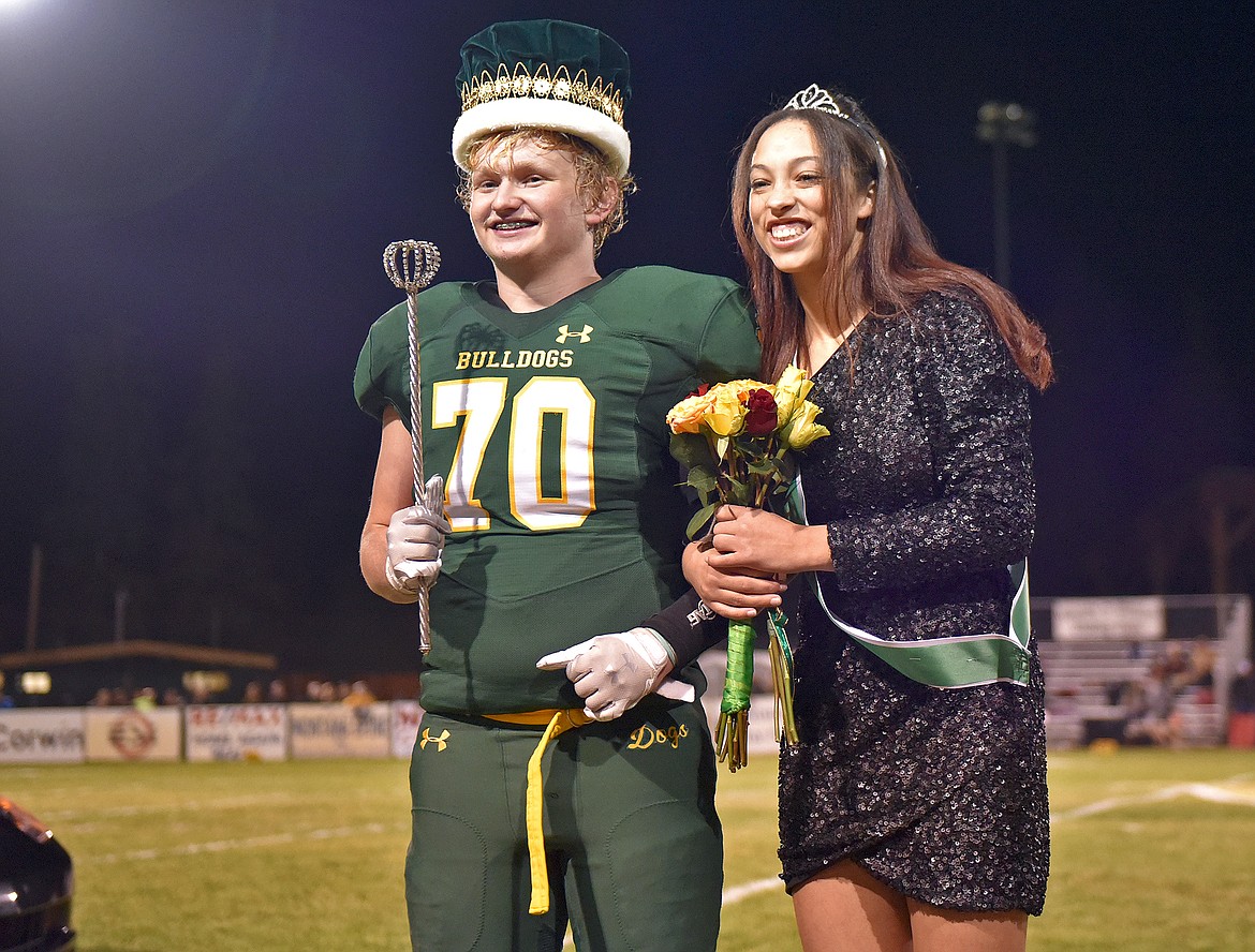Whitefish's Barrett Scott and Emma Trieweiler were crowned WHS Homecoming king and queen on Friday night at the football game. (Whitney England/Whitefish Pilot)