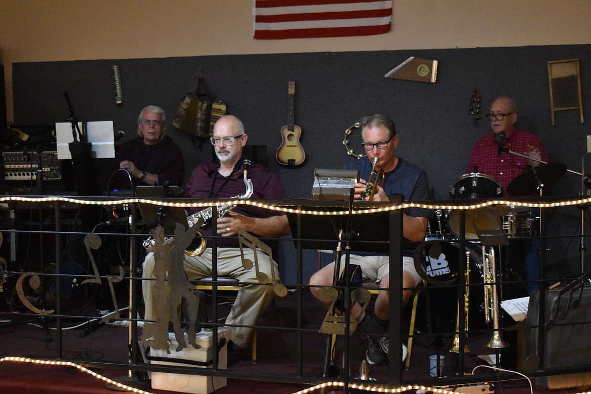 The Danny Herman Band plays for a dance Monday at the Moses Lake Senior Center. The four members, from left are: Bob Meyer on keyboard, Dan Beich on saxophone, Ron Sawyer on trumpet and George Twigg as the drummer.