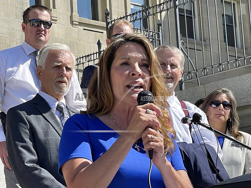 In this Sept. 15, 2021 file photo Republican Lt. Gov. Janice McGeachin addresses a rally on the Statehouse steps in Boise, Idaho. Idaho Gov. Brad Little said he will rescind an executive order involving COVID-19 vaccines by McGeachin, and the commanding general of the Idaho National Guard also on Tuesday, Oct. 5 told McGeachin she can’t activate troops to send to the U.S.-Mexico border. Little and Major General Michael J. Garshak made the decisions as McGeachin attempted to exercise her authority as acting governor with Little out of the state. (AP Photo/Keith Ridler,File)