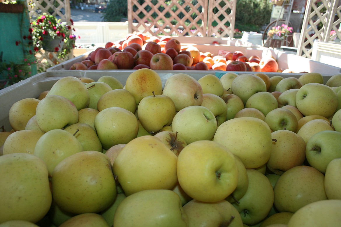 Bins of apples fill the porch at Tonnemaker Hill Farm Fresh Fruit & Produce stand near Royal City Wednesday.