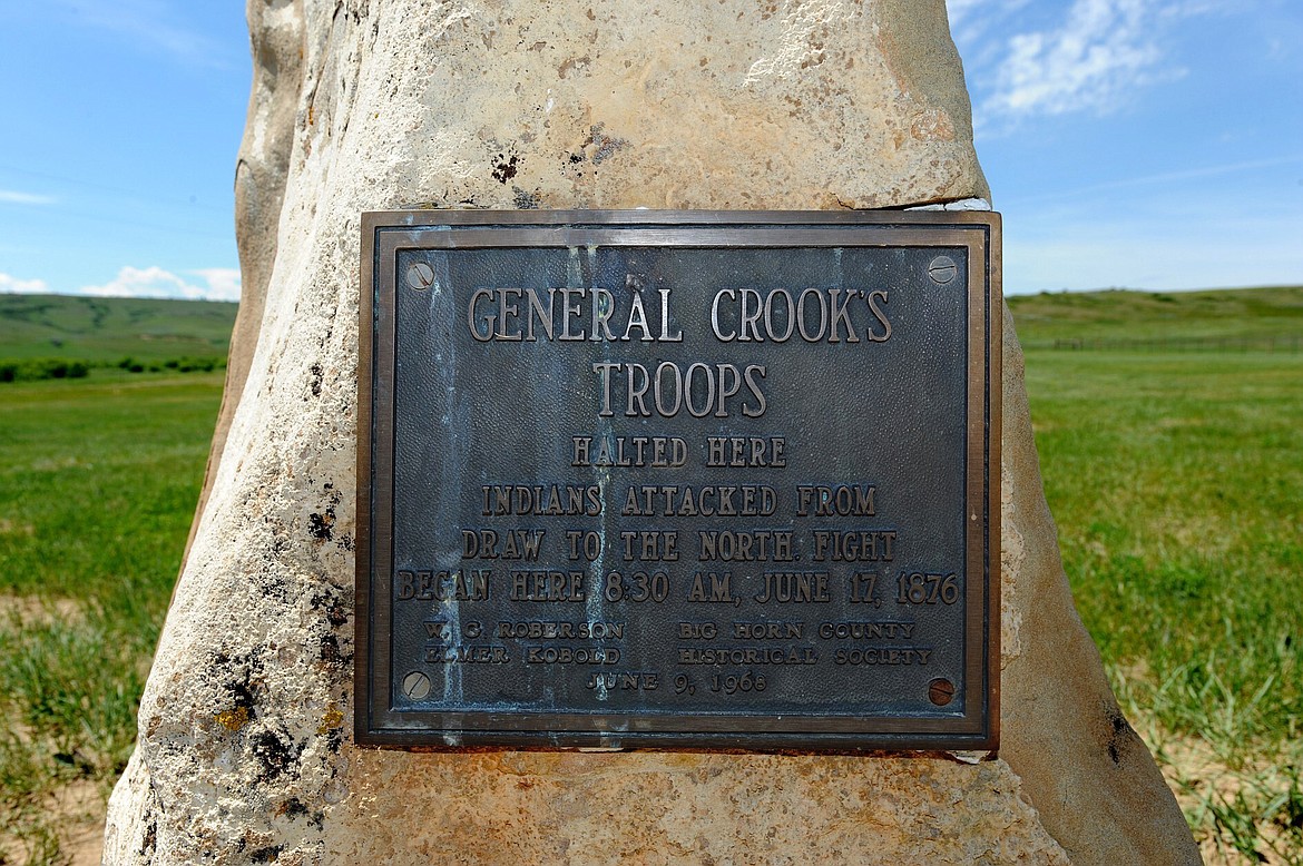 A vintage plaque informs visitors at Rosebud Battlefield State Park, on Aug. 30, 2015, near Busby, Mont. Archaeologists have been looking for graves from the 1876 battle. (Larry Mayer/The Billings Gazette via AP)