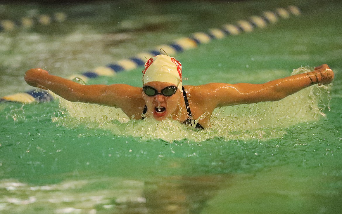 Terra Converse swims the butterfly in the 200 medley relay on Friday.