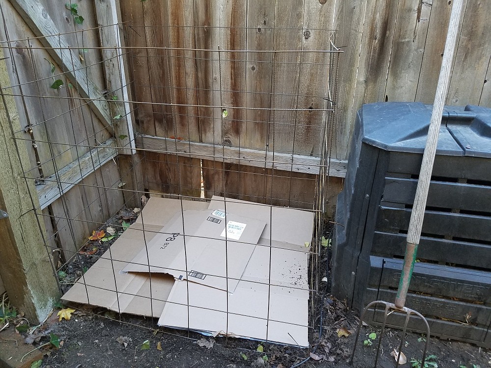 A wire or plastic mesh bin will corral your leaves while they decompose. Placing the leaf bins near your compost bin makes it even more convenient.