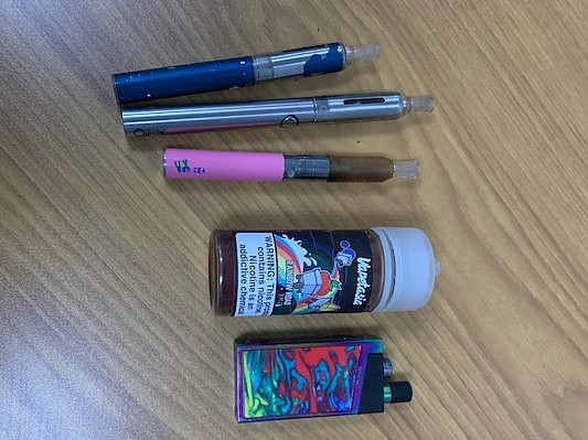 Confiscated vapes from WBCSD in all shapes and sizes. Many look familiar to electronic devices and school supplies students would have.