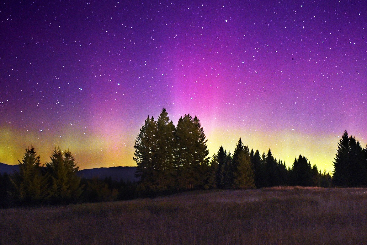 The aurora borealis lights up the skies north of Columbia Falls early Tuesday morning. (Jeremy Weber/Daily Inter Lake)