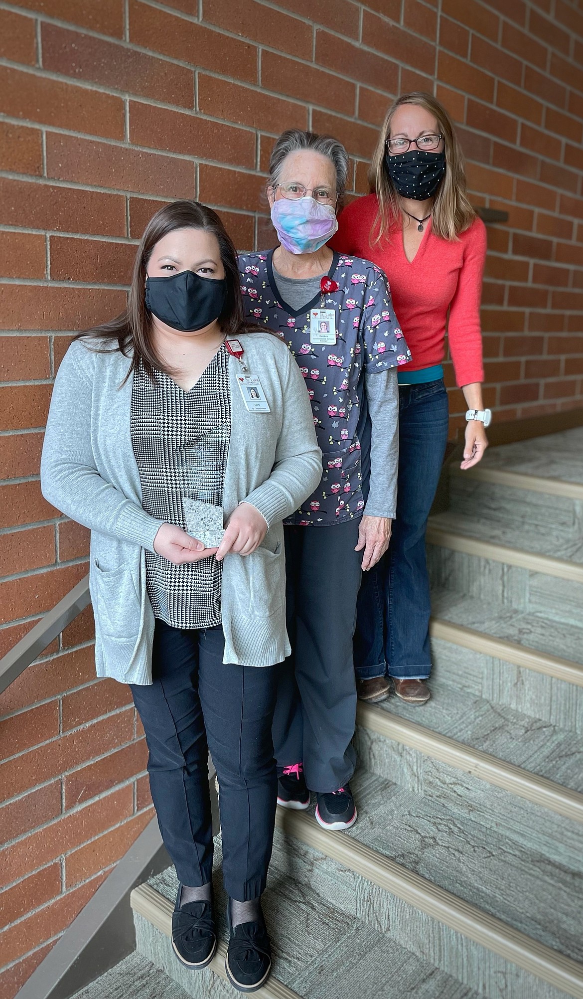 Front to Back: Carly Ryther, Quality Improvement Coordinator; Deb Thompson, EVS Department Manager; and Jill Pennington, Case Manager at St. Luke Community Healthcare. (Courtesy of Whitney Liegakos)