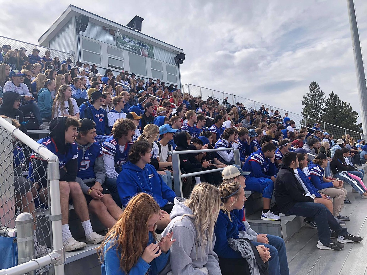 Bigfork High School students fill the stands at the school's homecoming pep rally that happened after the homecoming parade.