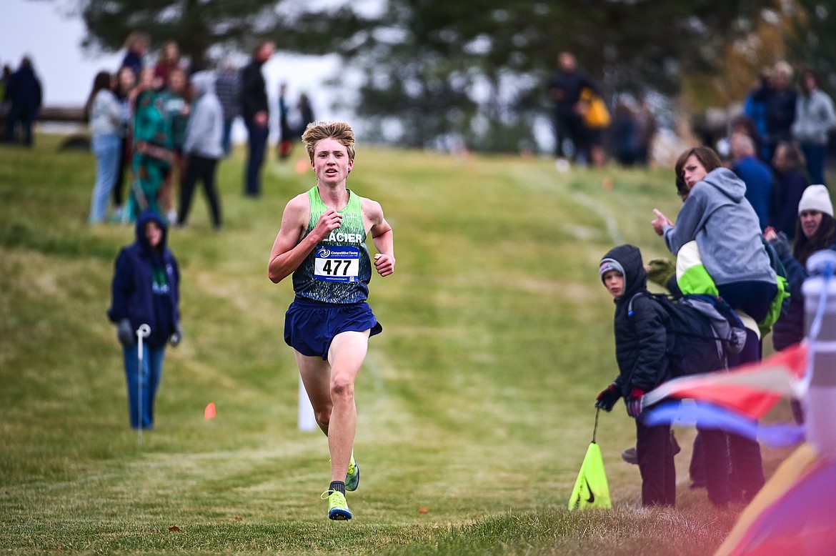 Glacier's Sam Ells heads to the finish line at the Glacier Invite at Rebecca Farm on Wednesday, Oct. 13. (Casey Kreider/Daily Inter Lake)