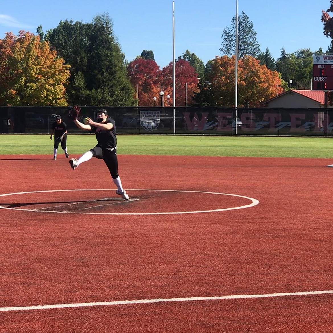 Courtesy photo
Phoebe Schultze pitched five innings of one-hit, one-run ball for Mt. Hood Community College of Gresham, Ore., against Western Oregon in a 2-1 loss on Oct. 3. Schultze has nine innings in two games in fall ball with a 1.55 ERA and 14 strikeouts.