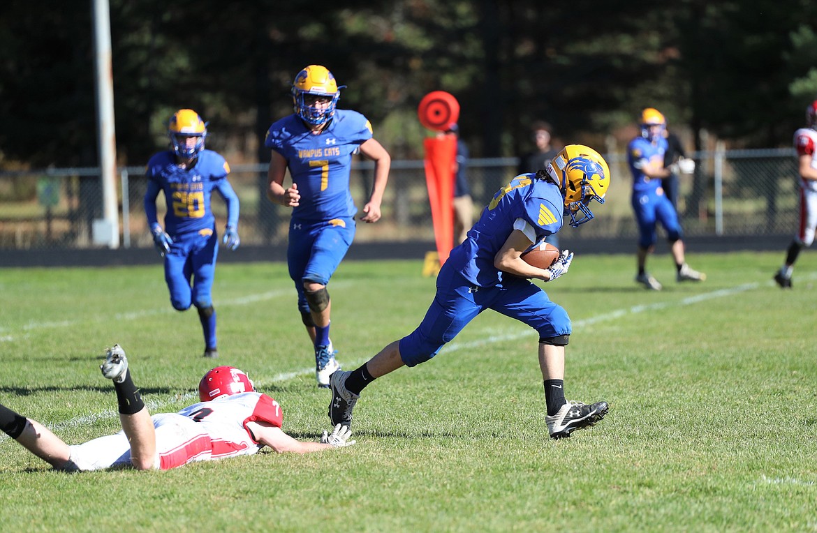 Cole Sanroman steps in front of a Kootenai pass and gets an interception on Saturday.