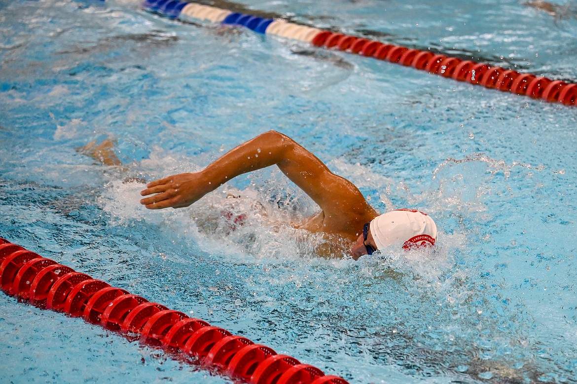 Senior Hayden Leavitt competes in the 50-yard freestyle on Saturday.