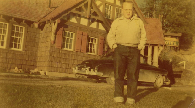 1951 – Ernie O’Brien (Eddie and Catherine’s Son) in front of the hotel in 1951.