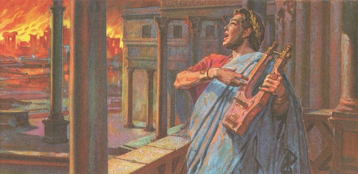 The claim that Roman Emperor Nero “fiddled while Rome burned” in 64 A.D. is not true, because Nero was not in Rome at the time of the great fire that destroyed most of the city, but was 35 miles away at his villa in Actium.