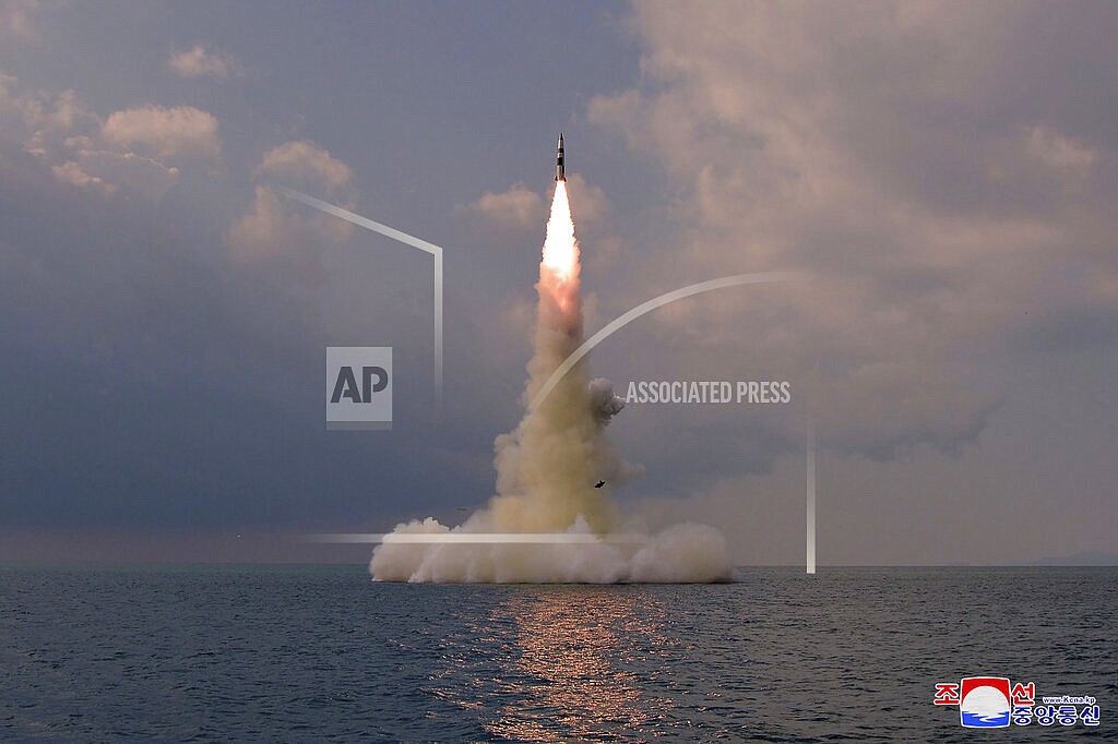 This photo provided by the North Korean government shows a ballistic missile launched from a submarine Tuesday, Oct. 19, 2021, in North Korea. North Korea announced Wednesday, Oct. 20, 2021 that it had tested a newly developed missile designed to be launched from a submarine, the first such weapons test in two years and one it says will bolster its military’s underwater operational capability. Independent journalists were not given access to cover the event depicted in this image distributed by the North Korean government. The content of this image is as provided and cannot be independently verified. Korean language watermark on image as provided by source reads: "KCNA" which is the abbreviation for Korean Central News Agency. (Korean Central News Agency/Korea News Service via AP)