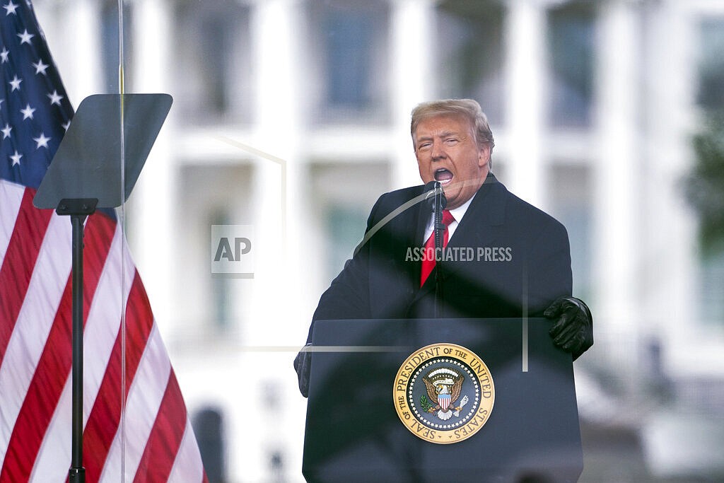 In this Jan. 6, 2021, file photo, President Donald Trump speaks during a rally protesting the electoral college certification of Joe Biden as President in Washington. Trump has filed a lawsuit to block the release of documents to the Jan. 6 select committee, challenging the decision of President Joe Biden to release them. Trump claims in the lawsuit that the request "is almost limitless in scope," and seeks records with no reasonable connection to that day. (AP Photo/Evan Vucci, File)