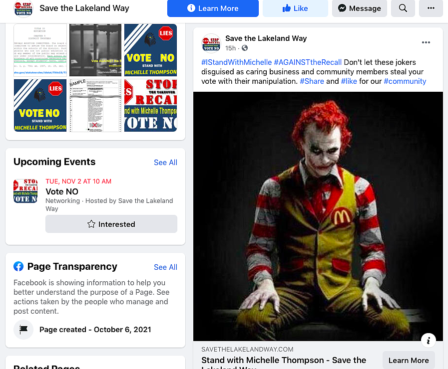 Rathdrum McDonald's owner Terri Skubitz is the apparent target in this Facebook post. Skubitz launched a campaign in August to recall school board chair Michelle Thompson.