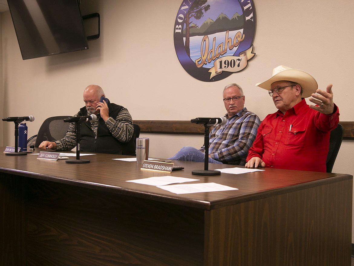 Bonner County Commissioner Steven Bradshaw, right, has passed two resolutions countering federal actions mandating COVID-19 masking and vaccinations. Many citizens and other government officials support returning American Rescue Plan Act funds to the federal government.