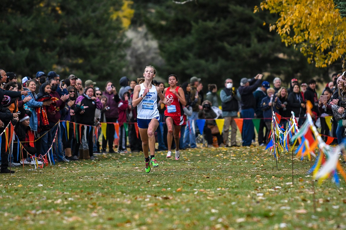 Columbia Falls’ Hannah Sempf runs the State A girls’ race at the UM Golf Course in Missoula on Saturday. Sempf’s win helped Columbia Falls to its first-ever girls’ state title. (JP Edge/Hungry Horse News)