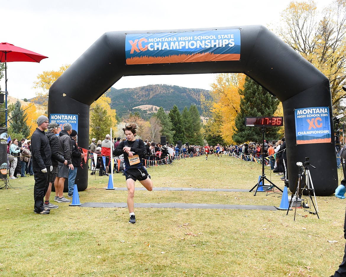 Mission junior Zoran LaFrombois finished ninth among Class B boys with a time of 17:34.52 on the 5K course at the UM Golf Course. (Courtesy of Christa Umphrey/Forward Photography)