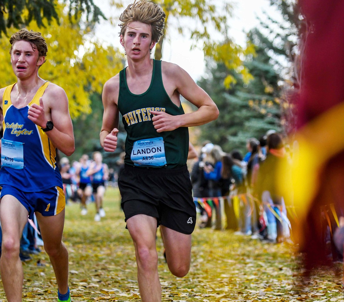 Bulldog Landon Brown runs at state championship meet in Missoula on Oct. 23. (JP Edge/Hungry Horse News)