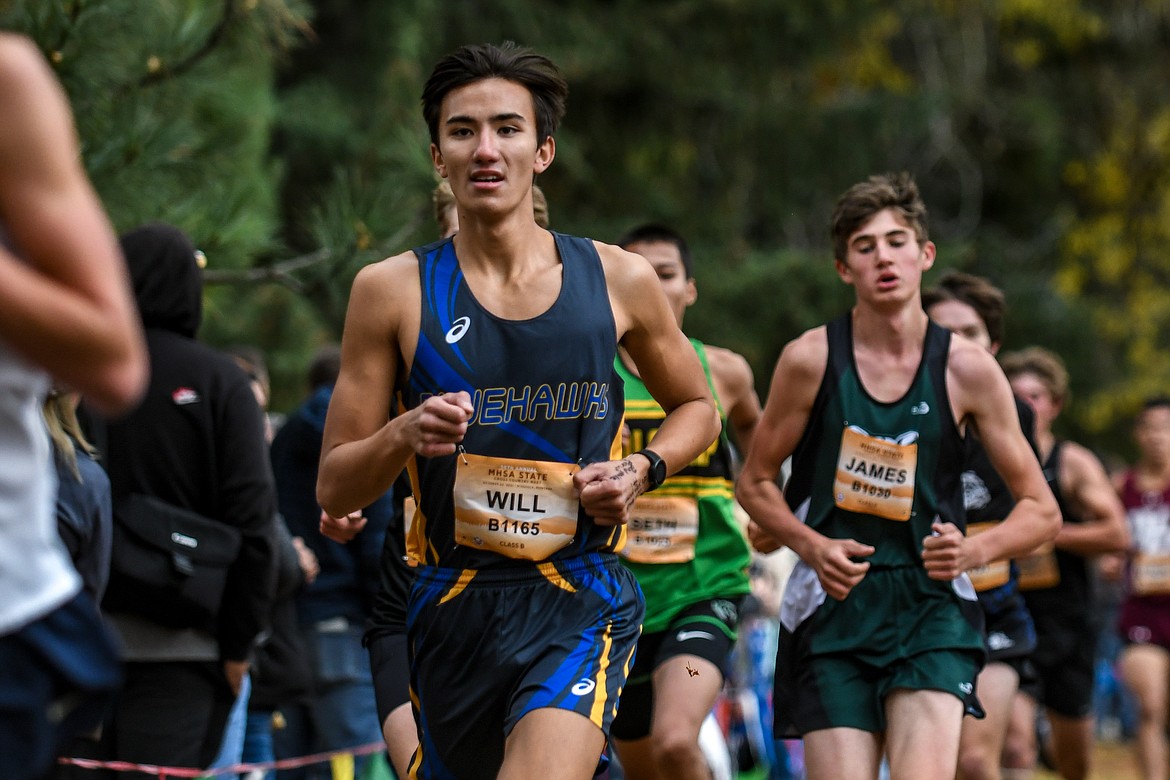 Thompson Falls runner Will Hyatt at the State B cross country meet in Missoula on Saturday. (PJ Edge/Hungry Horse News)