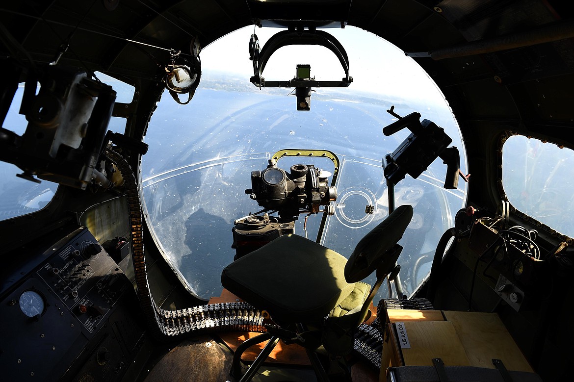View from the bombardier compartment in a later model of the B-17.