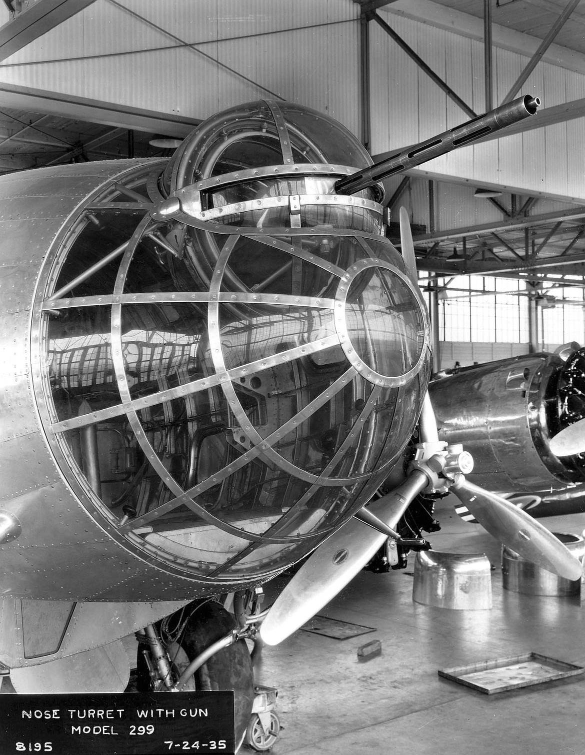 Boeing B-17 Flying Fortress’ first gun was a .30mm caliber machine-gun mounted in the nose of the prototype XB-17 (Model 299). The last production B-17G models had 13 .50mm caliber guns, bristling from all sides.