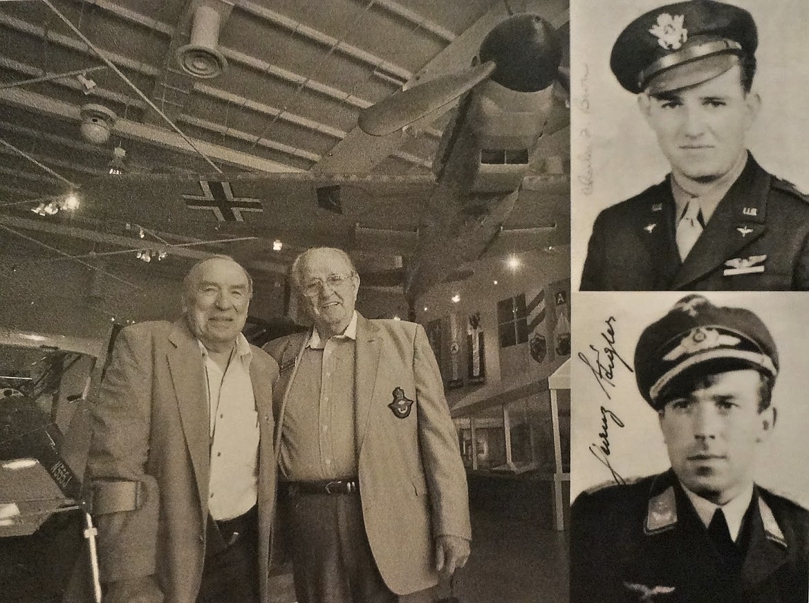 American B-17 pilot Charlie Brown, right, and Luftwaffe Me 109 fighter pilot Franz Stigler became close friends in the 1980s after Brown tracked down the German pilot who saved him.