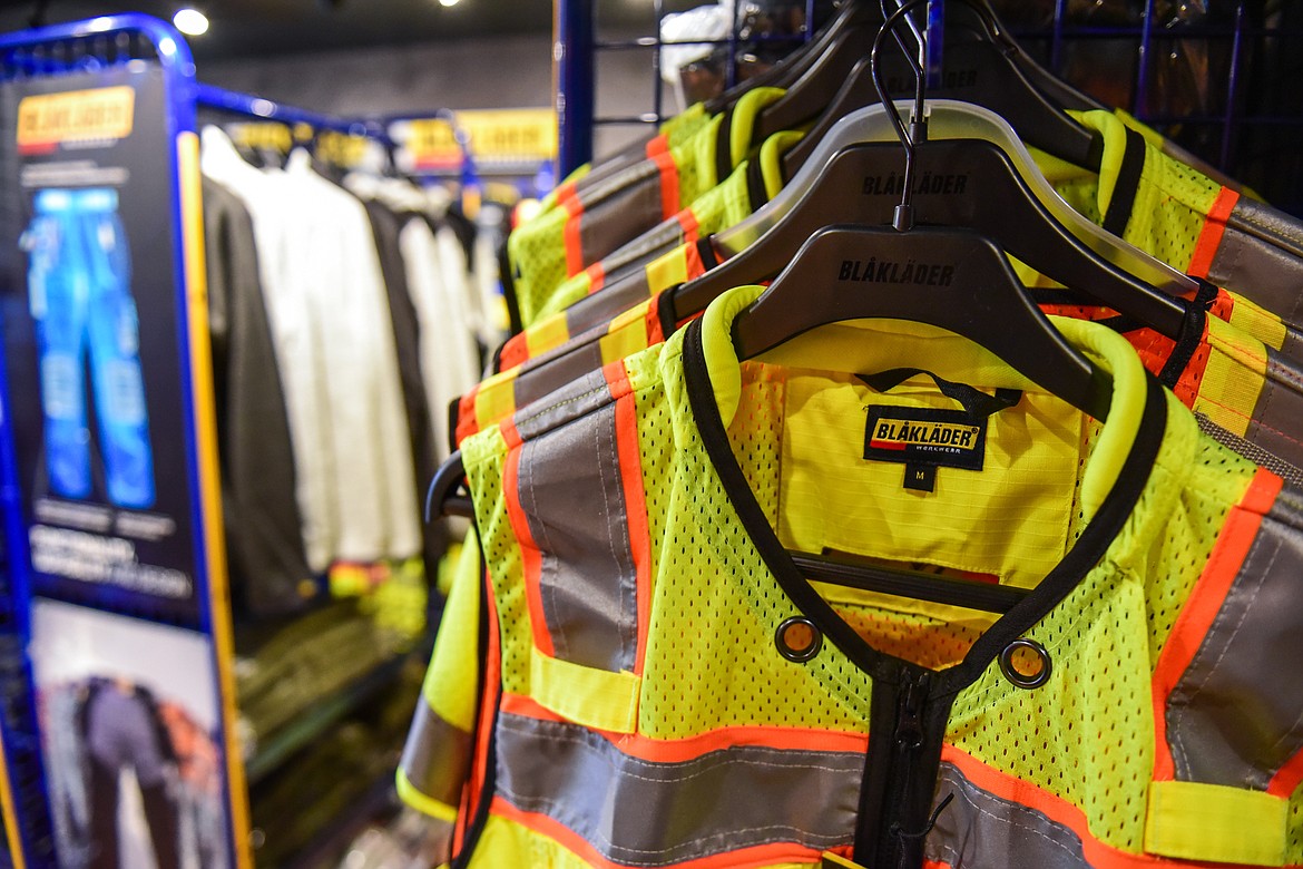 Blaklader Workwear vests and clothing at Trusted Gear Company in Evergreen on Tuesday, Oct. 26. (Casey Kreider/Daily Inter Lake)