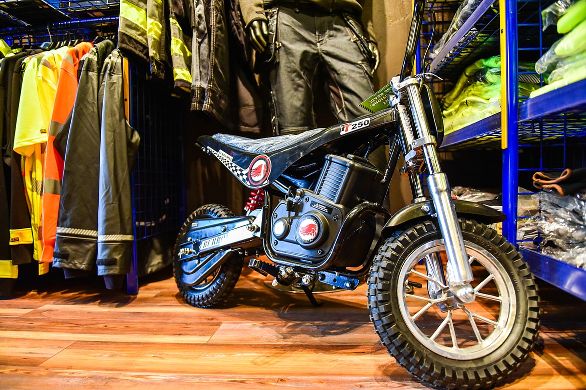 A Burromax electric mini bike, one of several for sale, at Trusted Gear Company in Evergreen on Tuesday, Oct. 26. (Casey Kreider/Daily Inter Lake)