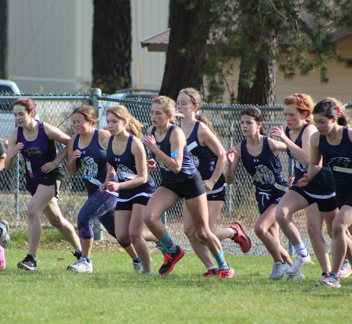 Badger girls XC at the start line for districts.