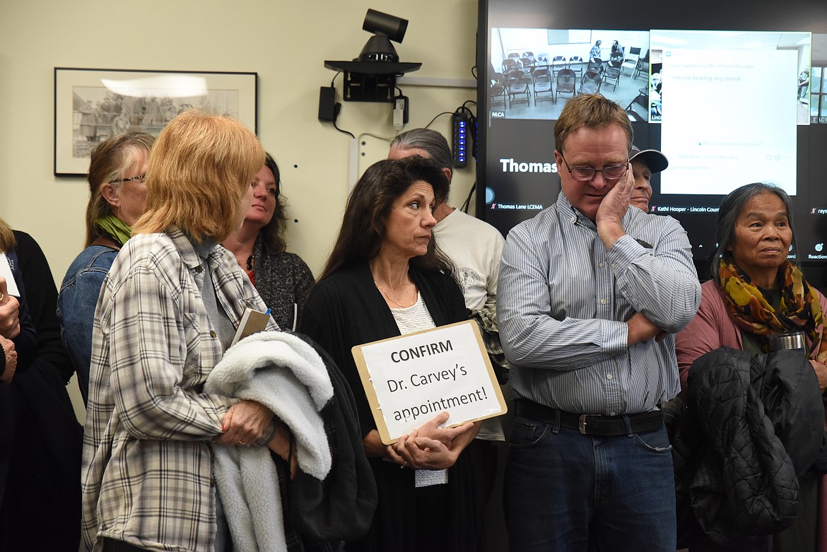 Catherine and Ed Kahle, who previously lobbied commissioners to disband the health board, appear in support of Dr. Dianna Carvey. (Derrick Perkins/The Western News)
