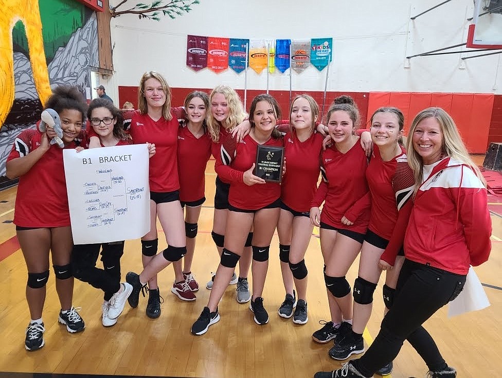 The Sandpoint Middle School seventh grade B volleyball team poses for a photo after winning the Region 1 tournament last Thursday.