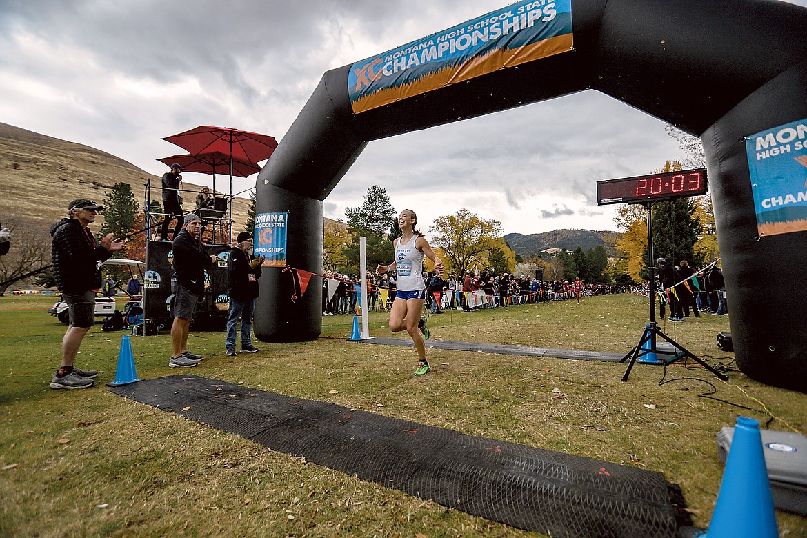 Hannah Sempf rejoices as she crosses the finish line. (JP Edge photo)