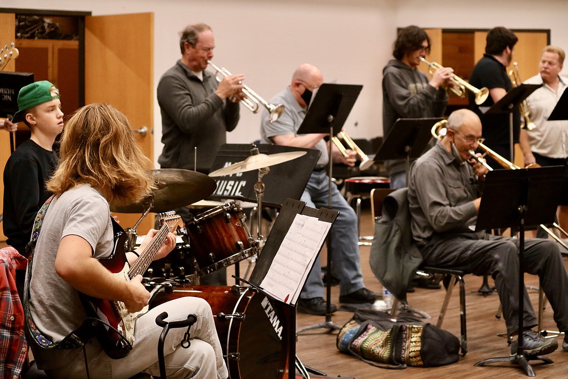 NIC Jazz Ensemble practices on Monday for their concert, "Fall into Jazz," performing at 7:30 p.m. on Thursday at North Idaho College in the Boswell Hall Schuler Performing Arts Center. HANNAH NEFF/Press