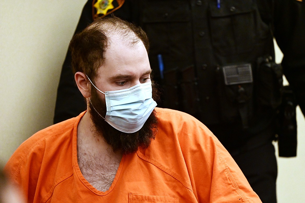 Jonathan Douglas Shaw enters the courtroom for his arraignment in Flathead County District Court in Kalispell on Thursday, Oct. 28. (Casey Kreider/Daily Inter Lake)