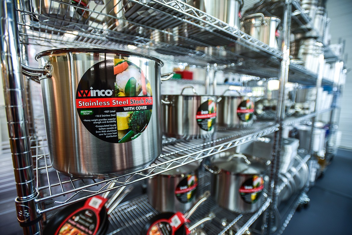 Winco stainless steel pots and products on display at Valley Wide Restaurant Supply in Kalispell on Thursday, Oct. 28. (Casey Kreider/Daily Inter Lake)