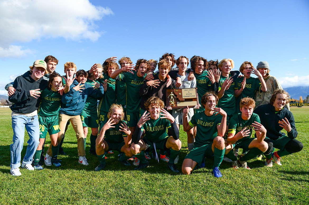 Whitefish celebrates after their State A championship win over Columbia Falls at Smith Fields on Saturday, Oct. 30. (Casey Kreider/Daily Inter Lake)