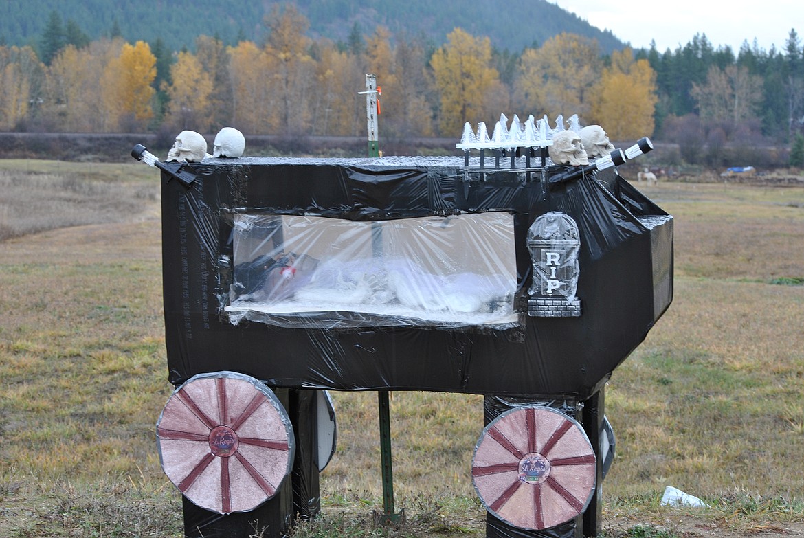 Jessica Lewis' creative skeleton hearse won first place in this years Scarecrow row competition in St. Regis. There were over a dozen scarecrow row entries, the most they've seen in several years. (Amy Quinlivan/Mineral Independent)