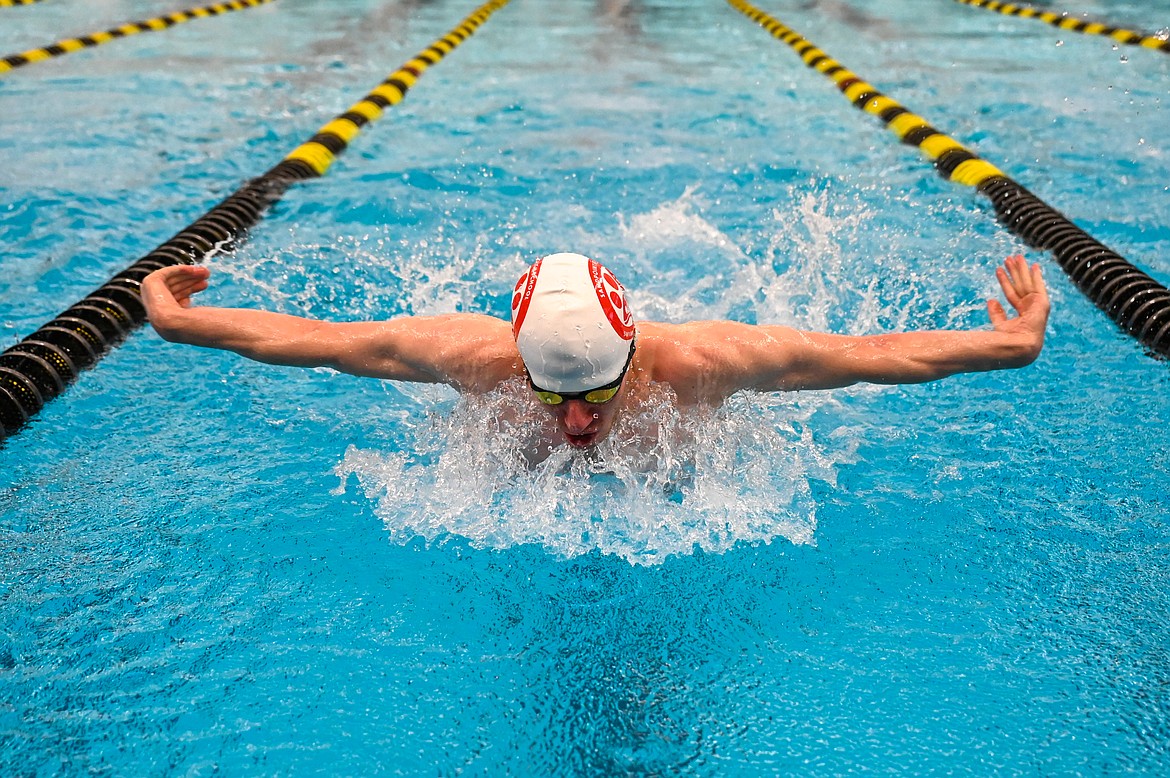 Jack Grzincic competes in the 100 butterfly on Saturday.