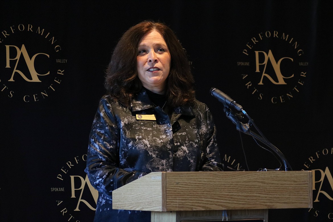 Yvonne A.K. Johnson, the executive artistic director of the soon-to-be Spokane Valley Center for Performing Arts and founder and leader of Spokane Valley Summer Theatre, said it has been her dream to lead a professional regional performing arts center at the news conference Monday in Tru by Hilton Spokane Valley. HANNAH NEFF/Press