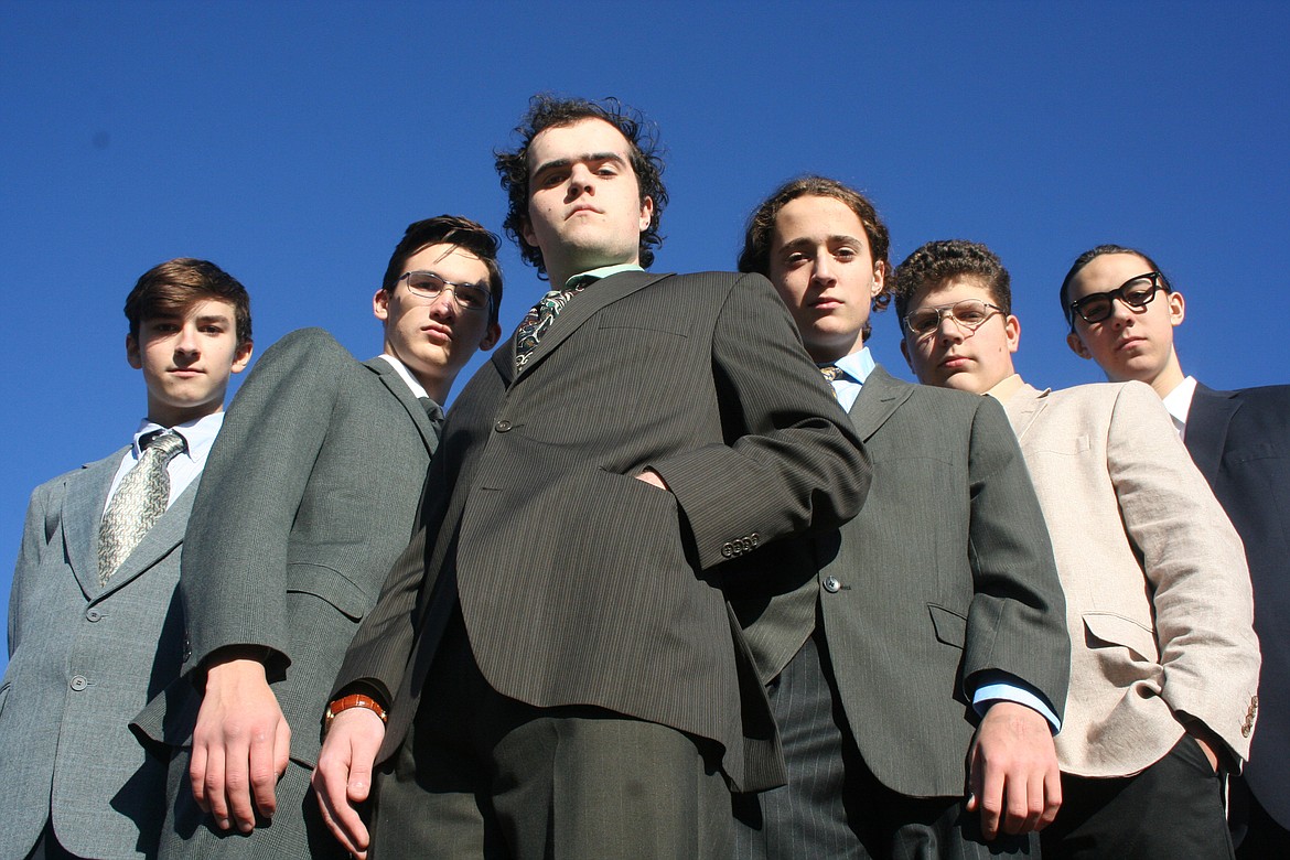 The cast of Whitefish High School Drama Club's production of "Twelve Angry Jurors" includes, left to right, Carter Bechtle, Gavin Carmichael, Dashiell Schindler, Jackson Schindler, Cole Pickert and Holden Coleman - photo credit: Scarlett Schindler