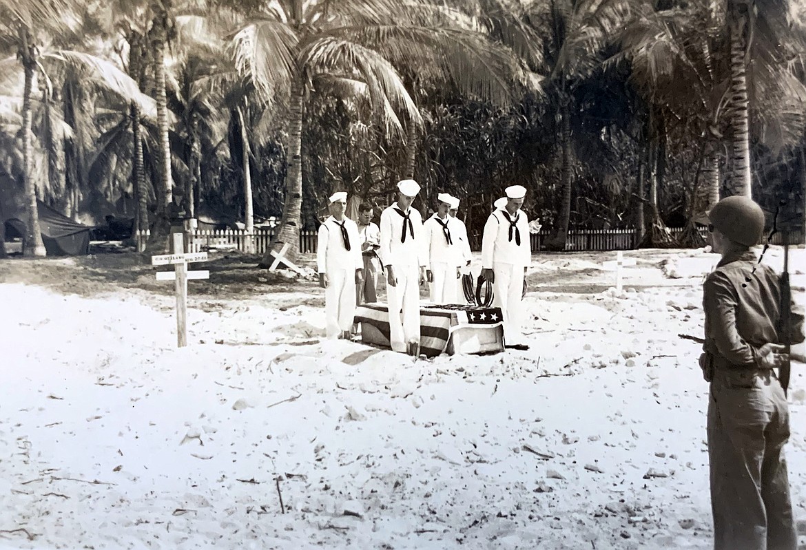 A navy funeral after one of the many battles Arnold Peteron and the crew of the U.S.S. Healy participated in during World War II. (photo provided)