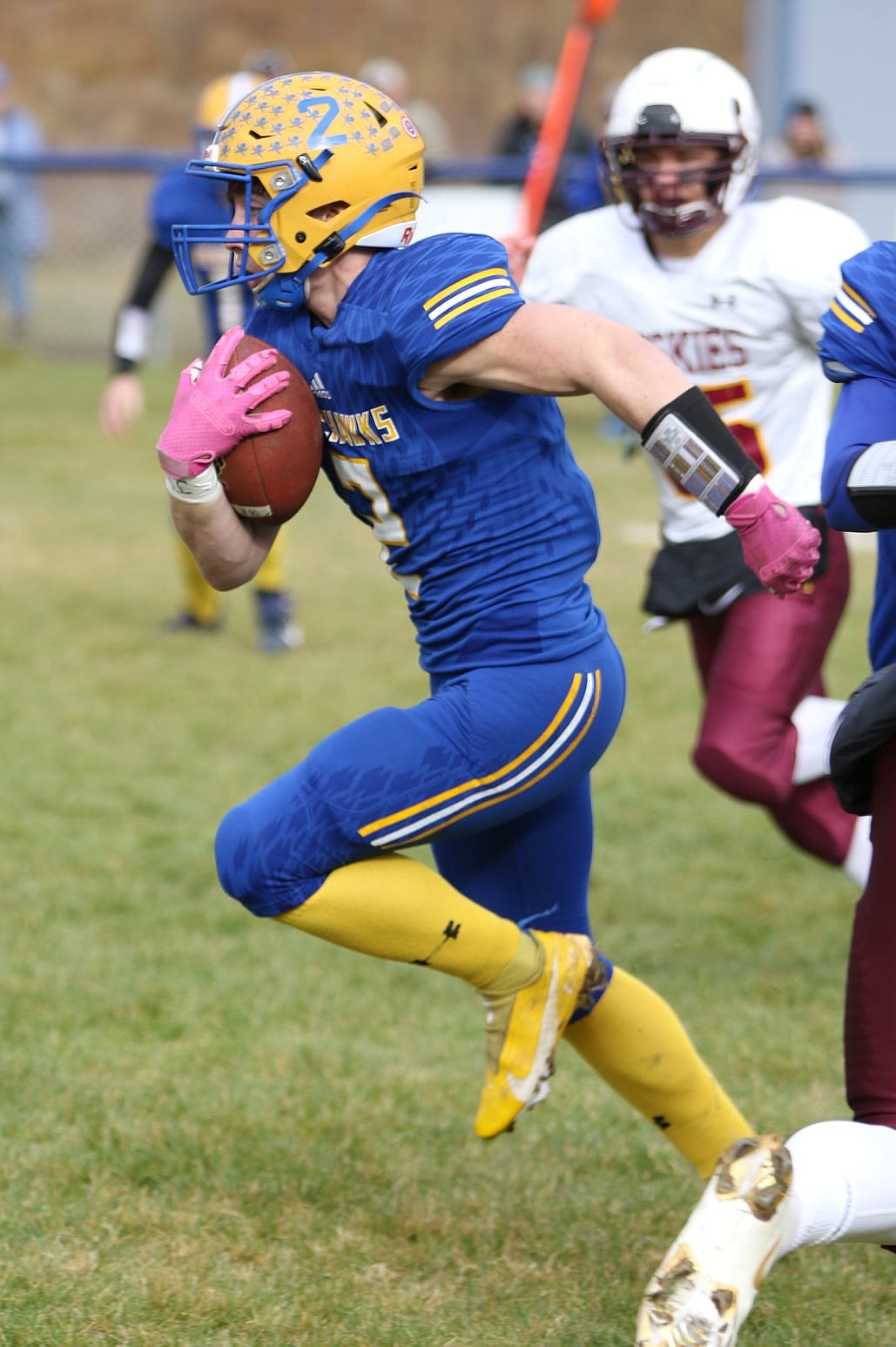 Thompson Falls Ryan Bucher scored two touchdowns to help the Blue Hawks beat Belt, 31-10, last Saturday in the 8-man state football playoffs. (Photo courtesy John Hamilton)