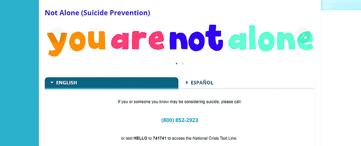 A screenshot is pictured from Grant County Renew’s suicide prevention page.