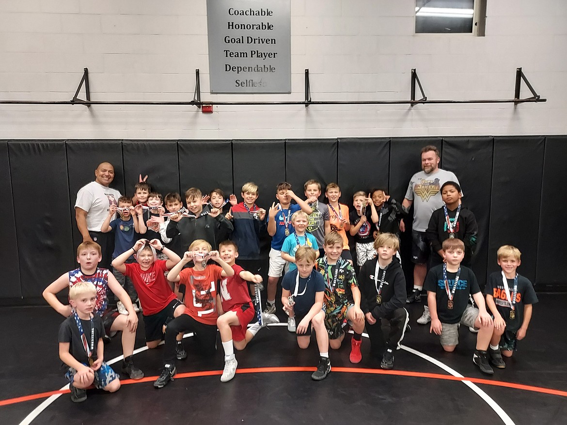 Courtesy photo
Team Real Life Wrestling had a strong showing at the NIWL youth wrestling tourney. List of all tourney placers, not in order of picture were:  Karter Berg 3rd, Zaine McKay 3rd, Sawyer Hardaway 3rd, Rory Hilderbrand 1st, Elijah Jarvis 1st, Carter Dube 1st, Brody Steckman 3rd, Zane Beame 3rd, Rowen Moore 1st, Jimmer Genatone 2nd, Logan McKay 1st, Ramon Brown 2nd, Lawson Roberg 2nd, Cash Leonard 1st, Jacob Dolan 1st, Jacob Garner 2nd, Damien Jarvis 1st, Jude Zender 3rd, Benjamin Schooley 3rd,  Wessley Fisher 1st, Kanin Leard 3rd, Jackson Brazle 3rd, Cohen Hedge 2nd,  Brayson Moore 1st, Tyler Welch 1st, Kaden Putman 1st, Dameterius Sperry 2nd, Tristan Mendenhall 1st, Matthew Hamilton 1st, Ryker Allen 3rd,  James Lupton 3rd, Josep Mason 1st, Kayleb Herrick 1st, and Colton Auston 1st.